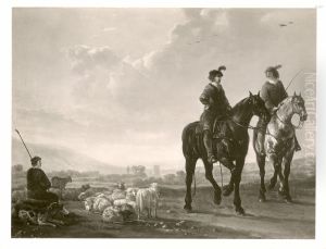 Landschaft mit zwei Reitern, Schafherde und Hirt by Aelbert Cuyp