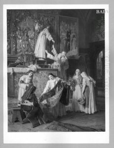 nuns adoring the altar of a church by Eduard Von Grutzner