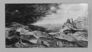 Felsenlandschaft mit Meeresufer bei aufziehendem Gewitter (Wunder der Heiligen Katharina)