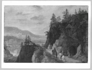 Bergstrasse mit Einsiedelei und Reiter (Berglandschaft mit Einsiedelei) by Joos de Momper the Younger