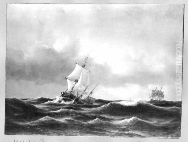 Seestuck mit drei Segelschiffen (Rettung auf hoher See) - view 1