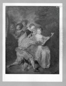 Uberraschte Gitarrenspielerin by Jean-Antoine Watteau