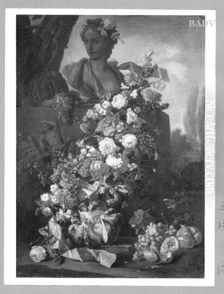 Stillleben mit Blumen, Fruchten und Flora-Buste - view 1