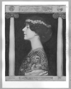 Portrait of lady between Doric columns