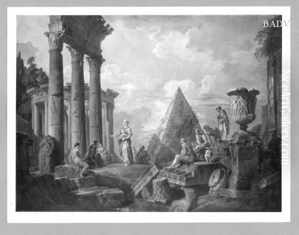 Romische Ruine und Cestius-Pyramide mit Staffage - view 1