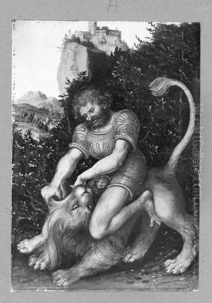 Samson vanquishing the lion - view 1