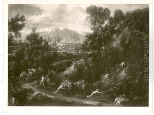 Grosse Landschaft mit Staffage (Tragetierkarawane) by Alessandro Magnasco