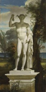 Statue of Mercury in a landscape