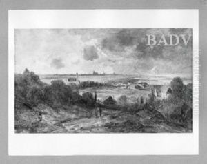 view of munich from south with rain clouds by Eduard Schleich the Elder