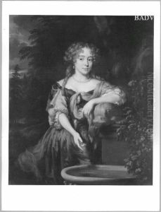 Bildnis einer Dame in Rot am Brunnen (von Ruitenburg) by Nicolaes Maes