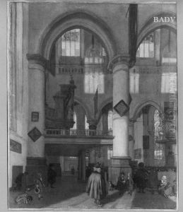 Inneres einer Kirche mit Staffage