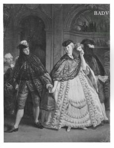 convensation scene with masks by Jean Jacques Flipart