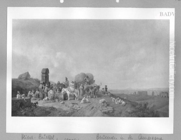 Groups at a well in the Campagna - view 1