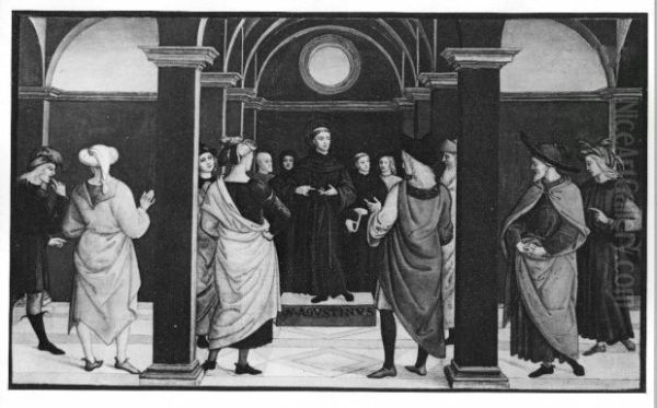 St. Augustinus as pater speaking to twelve men - view 1