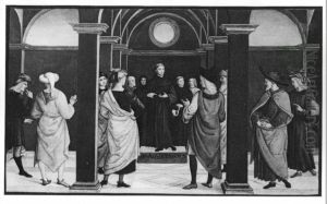 St. Augustinus as pater speaking to twelve men by Raphael