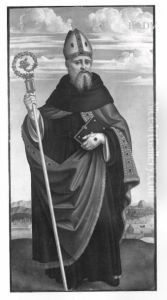 Holy bishop with landscape