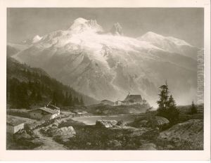 Hochgebirgslandschaft mit Dorf im Vordergrund (bei Charmonix) by Otto Kameke