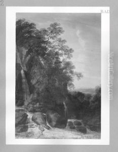 Felsenlandschaft mit Wasserfall by Jacques d'Arthois