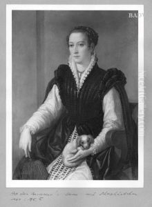Bildnis einer Dame mit Schosshundchen und Facher by Giovanni Battista Moroni