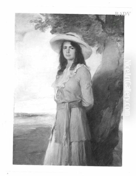 portrait of daughter Hedda with large hat - view 1