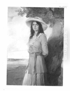 portrait of daughter Hedda with large hat by Friedrich August von Kaulbach
