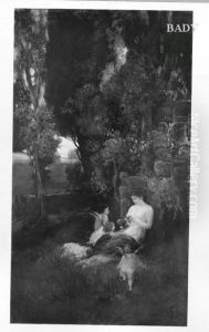 Girl with puttos in landscape by Friedrich August von Kaulbach