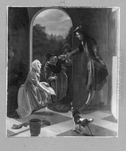 old woman selling fish by Jacob Ochtervelt