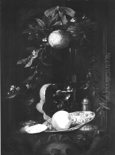 Stillleben mit Orangen, Delfter Teller und Pokal - view 1
