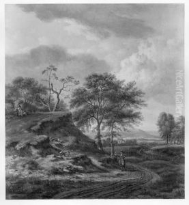 Hilly Landscape with Hunters and Hounds by Jan Wijnants