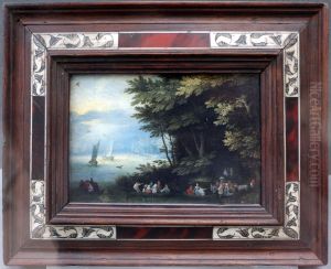 a woody landscape on a river by Jan Brughel