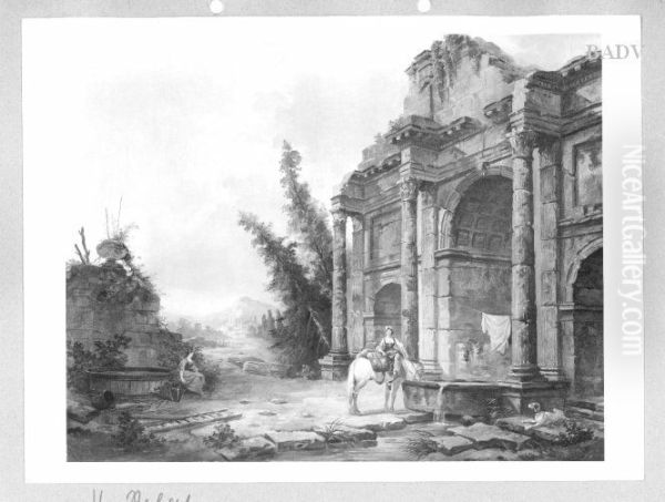 Landschaft mit Ruine eines Triumphbogens und Staffage - view 1