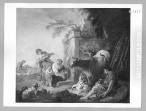 "La Fontaine", Rokoko-Szene am Brunnen by Francois Boucher