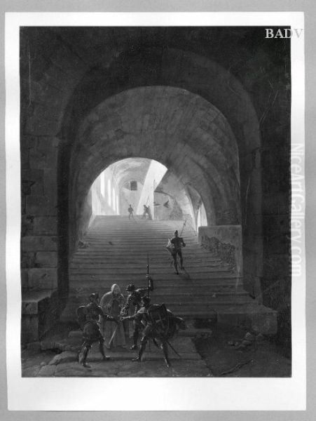 Staircase with 3 Knights swearing - view 1