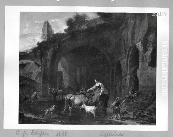 Shepherds+ cattle at a ruin - view 1