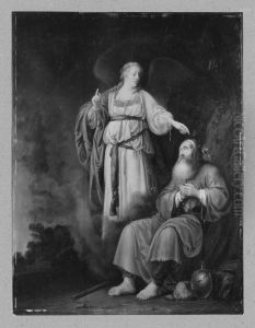 Alter Mann (Prophet Elia) und Engel by Ferdinand Bol