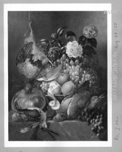 Stillleben mit toten Vogeln, Kamelie und Obst Stillleben mit toten Vogeln, Kamelie und Obst