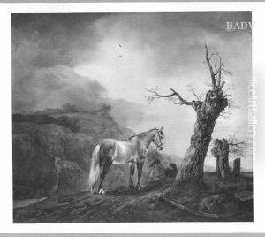 white horse in landscape by Philips Wouwerman