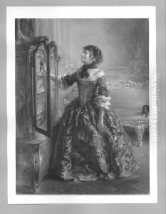 Dame in Rokoko-Kostum vor einem Bucherschrank (Prinzessin Amalie von Hohenzollern) by Adolph von Menzel