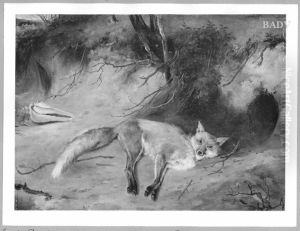 Fuchs vor einem Bau liegend by Carl Blechen