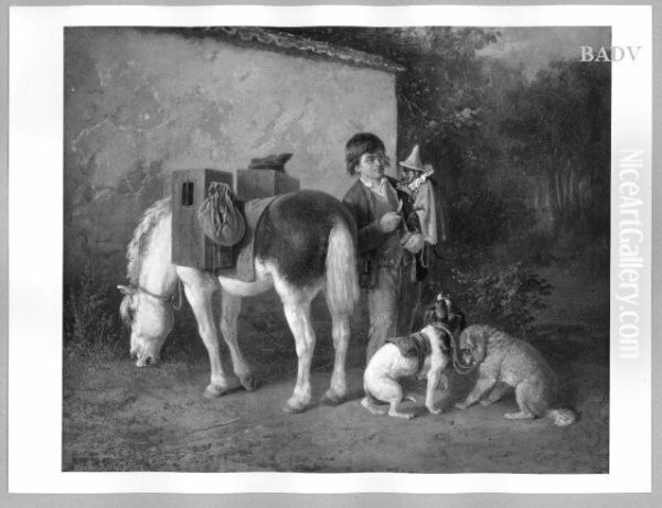 a comedian-boy with horse and monkey - view 1