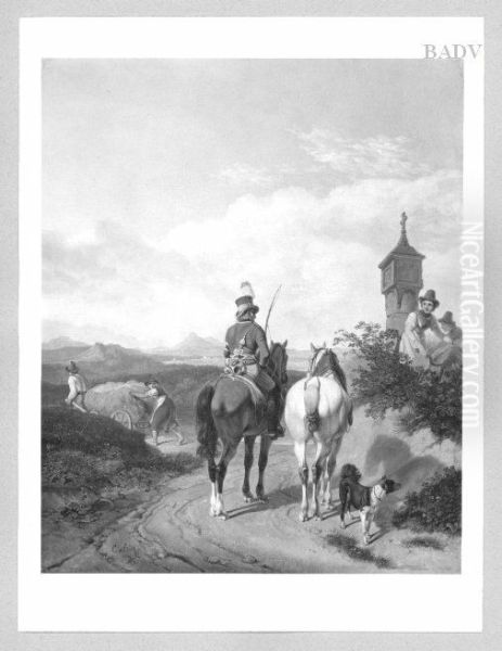 Bayerische Landschaft mit Postillion und Schnitterinnen - view 1