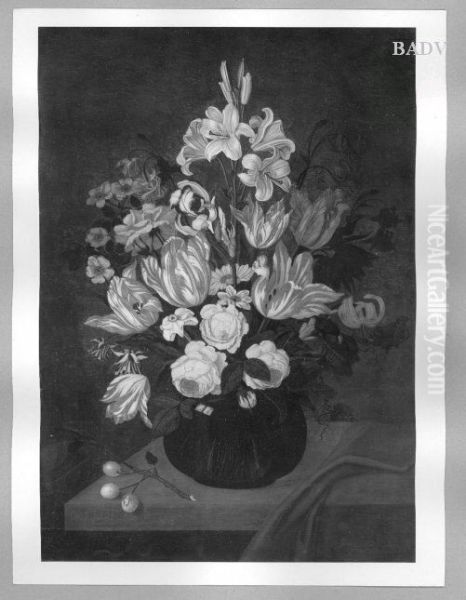 Blumenstillleben mit Tulpen, Lilien und Rosen - view 1