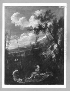 two monk hermits at a mountain slope by Alessandro Magnasco