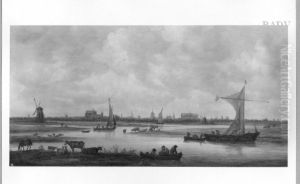 Ansicht von Leyden mit Fischerbooten by Jan van Goyen