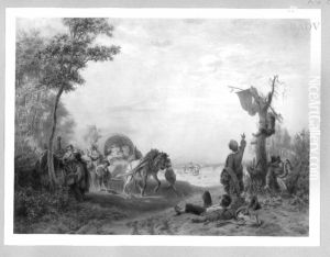 Zigeunerlager mit Planwagen im Vordergrund by Friedrich Wilhelm Pfeiffer