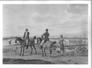 Zwei Reiter und Bauernmadchen mit Ziegen in einer Landschaft by Wilhelm von Kobell (1766-1853)
