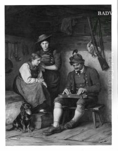 Zitherspieler und zwei Madchen
