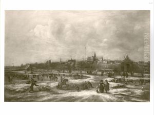 Ansicht von Leyden mit Eislaufszene im Vordergrund Ansicht von Leyden mit Eislaufszene im Vordergrund