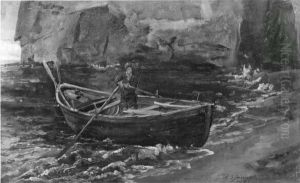 Fischer im Boot by Johan Wilhelm Ludwig Dahl
