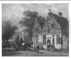 Alte hollandische Hauser mit Staffage by Cornelis Springer